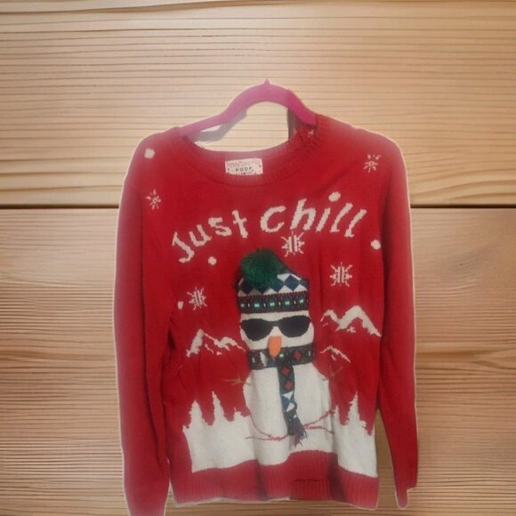 Ugly Christmas Sweater Poof New York Just Chill Large Snowman Holiday Party - Picture 1 of 6